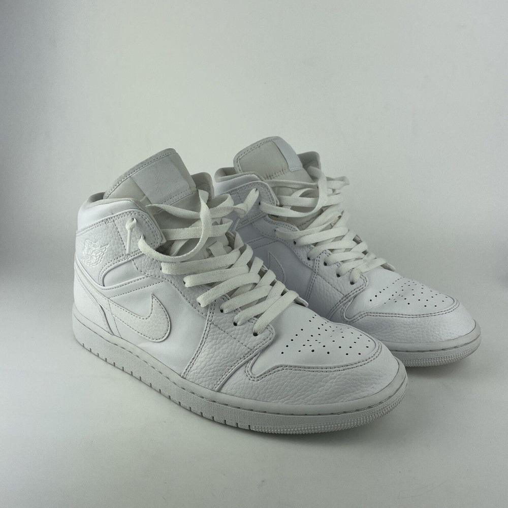 Nike Air Jordan 1 Mid Triple White 554724 130 Men's Size 10.5